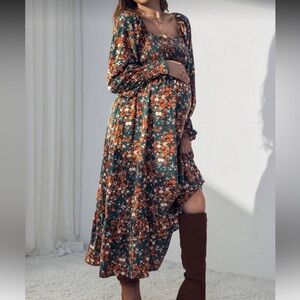 SHEIN Floral Maternity Dress - Green and Orange